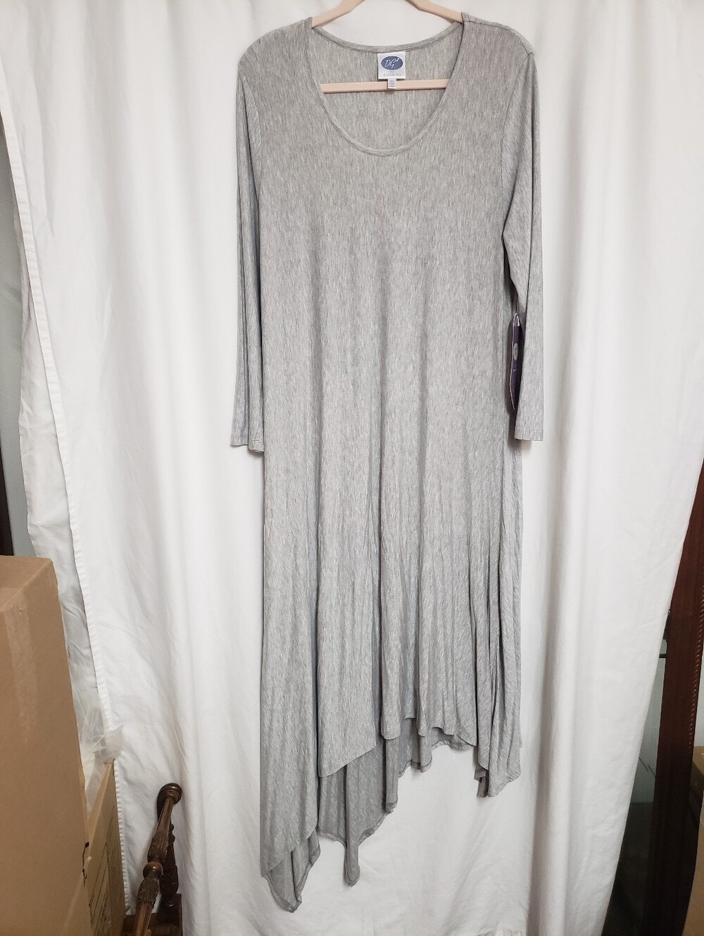 Diane Gilman Light Grey Asymmetrical Hem Long Sleeve Dress